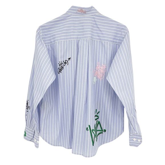 ZADIG & VOLTAIRE Tais Raye Tag Stripe Cotton Graphic Shirt S - Picture 4 of 9